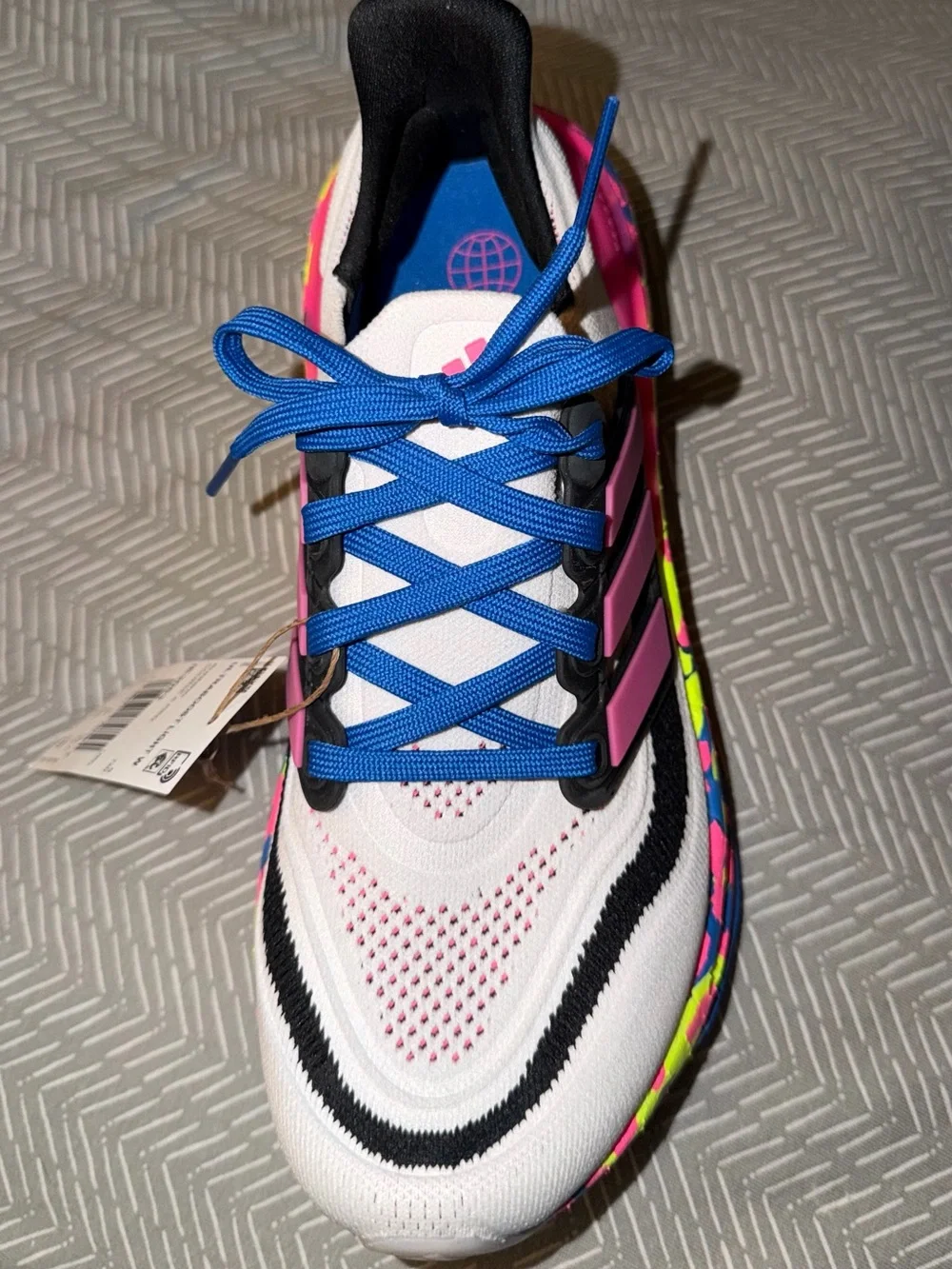 Adidas Ultraboost Light Running Shoe - White with Pink & Neon Multicolor Sole